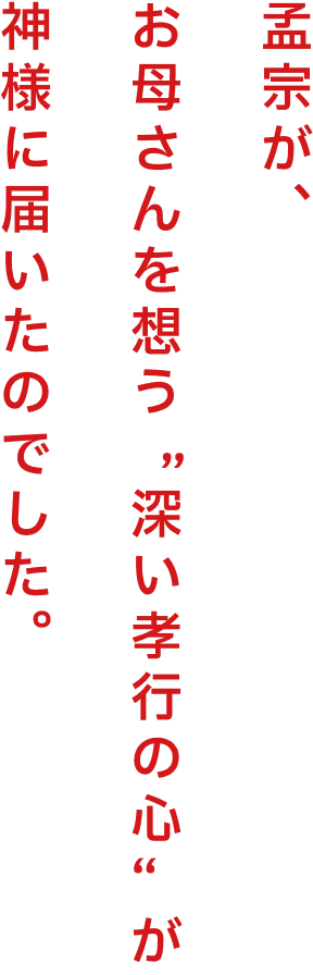孟宗が、お母さんを想う“深い孝行の心”が神様に届いたのでした。